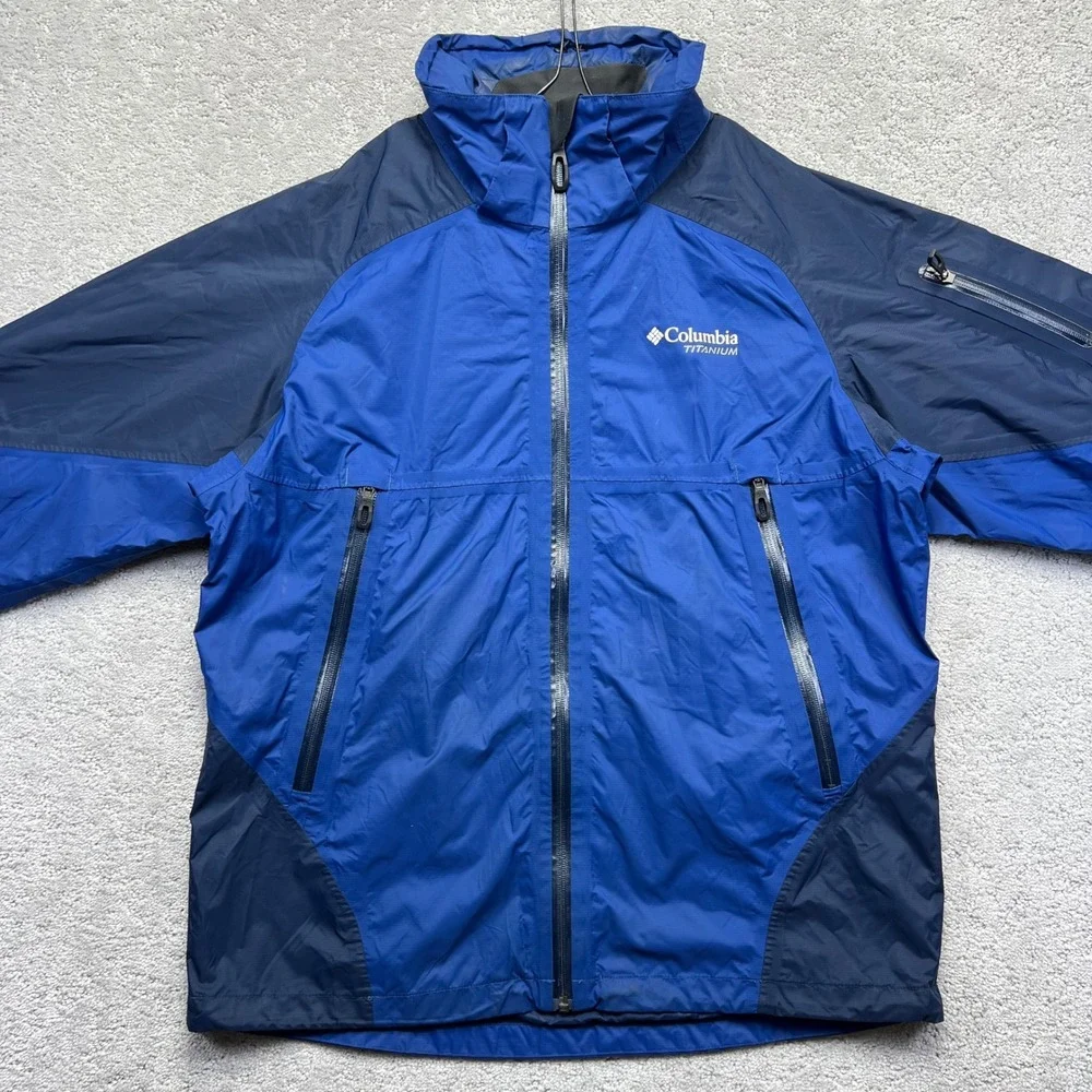 Columbia Titanium Jacket Mens Large Blue Black Omni-Tech Interchange Waterproof
